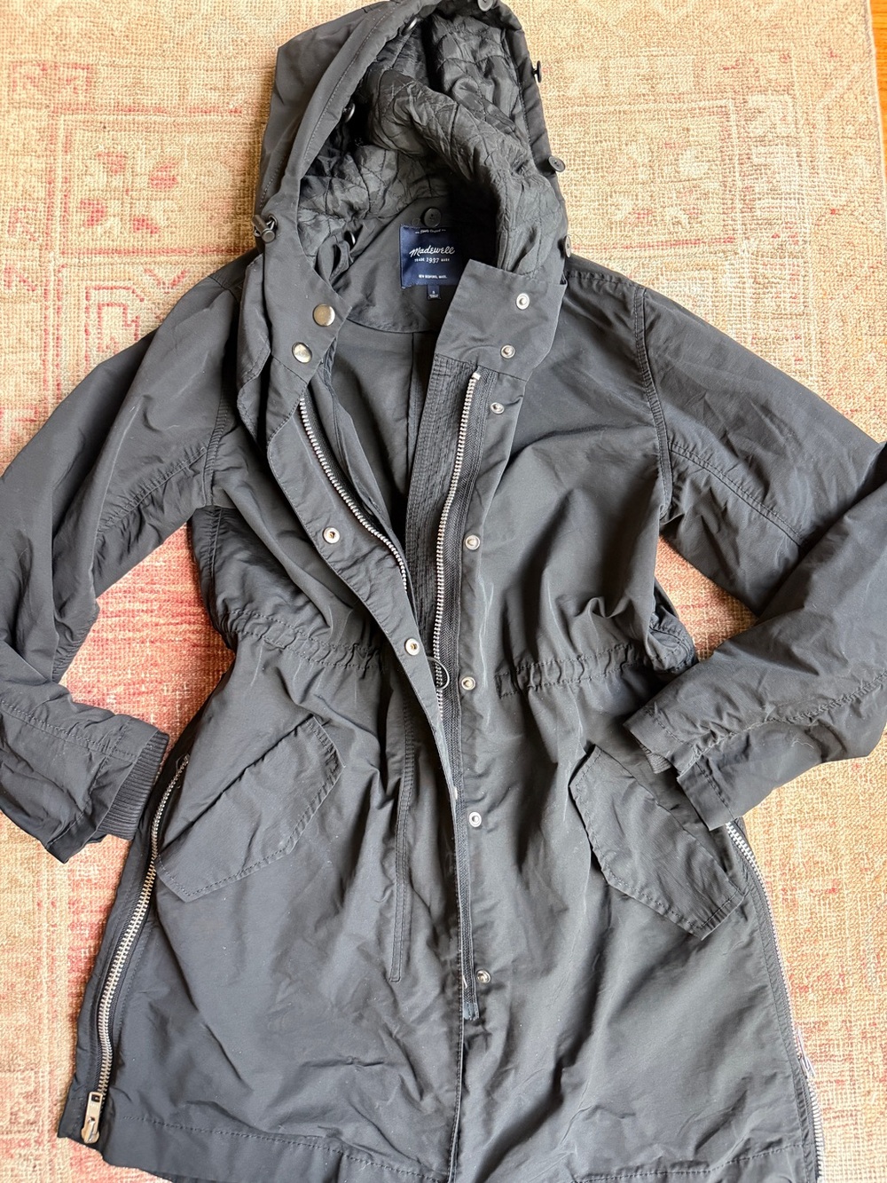 Madewell Black Hooded Trench Parka